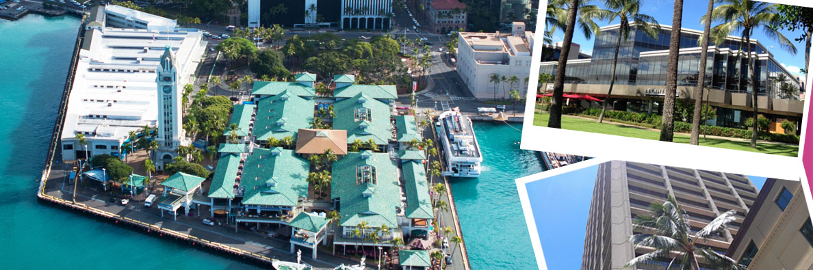 Aloha Tower Marketplace with Pioneer Plaza and Waterfront Plaza