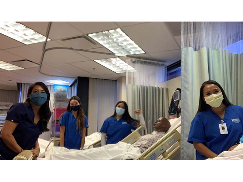 Nursing students in the SIM lab