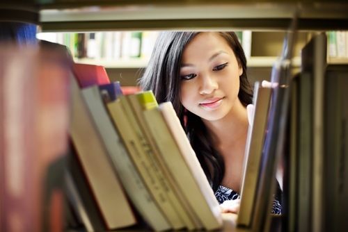 woman in library