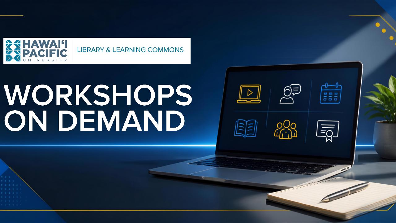 Image of search bar with a laptop, notebook and the word Workshops on Demand